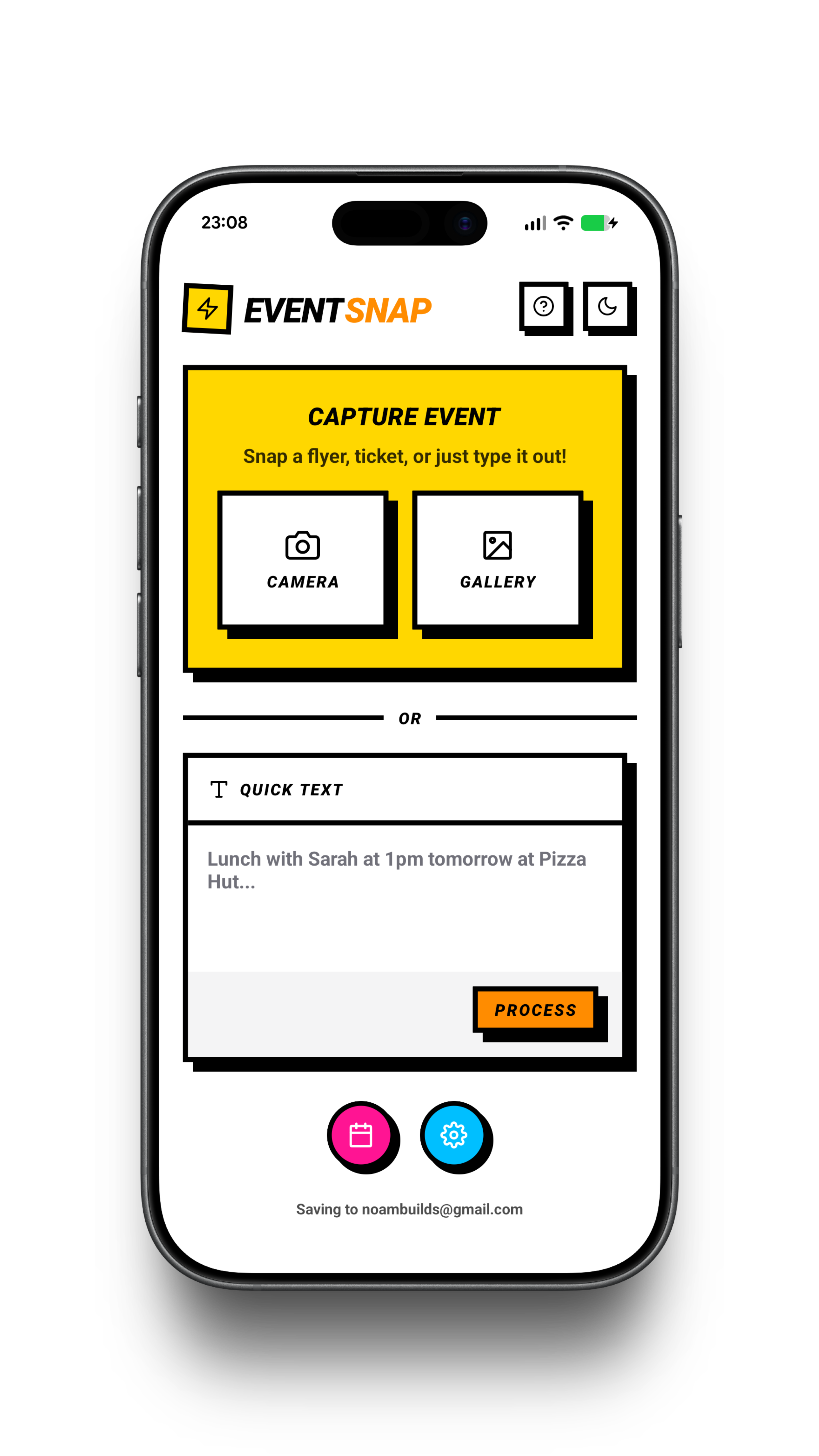 Event Snap home screen