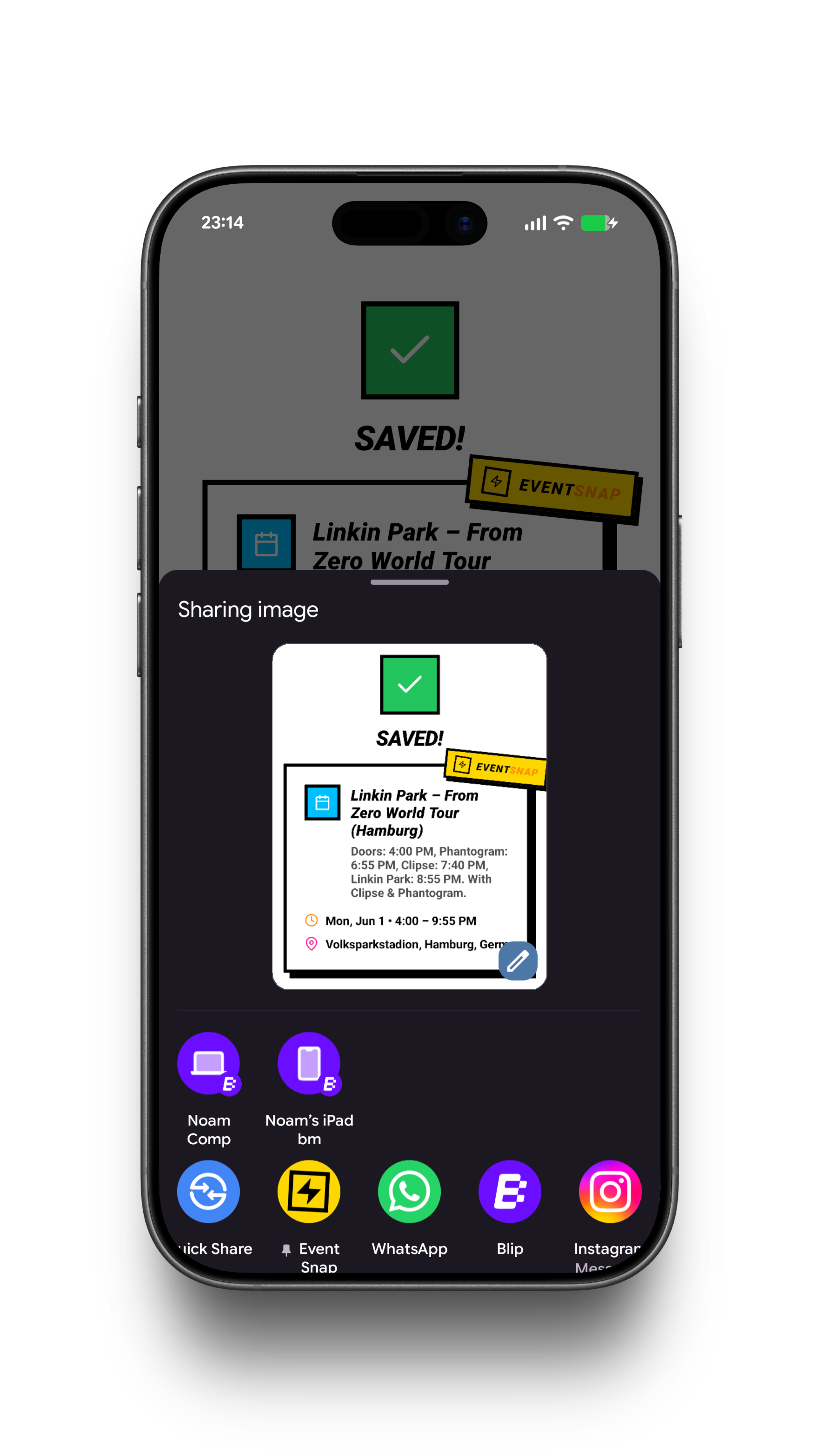 Saved event with share
